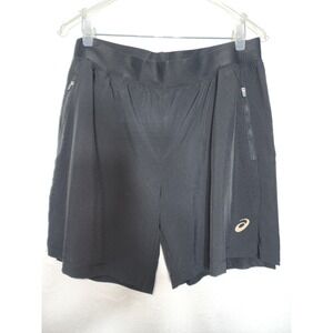 Asics Running Shorts Women Large Black Zipper Pockets Laser Cut Athletic